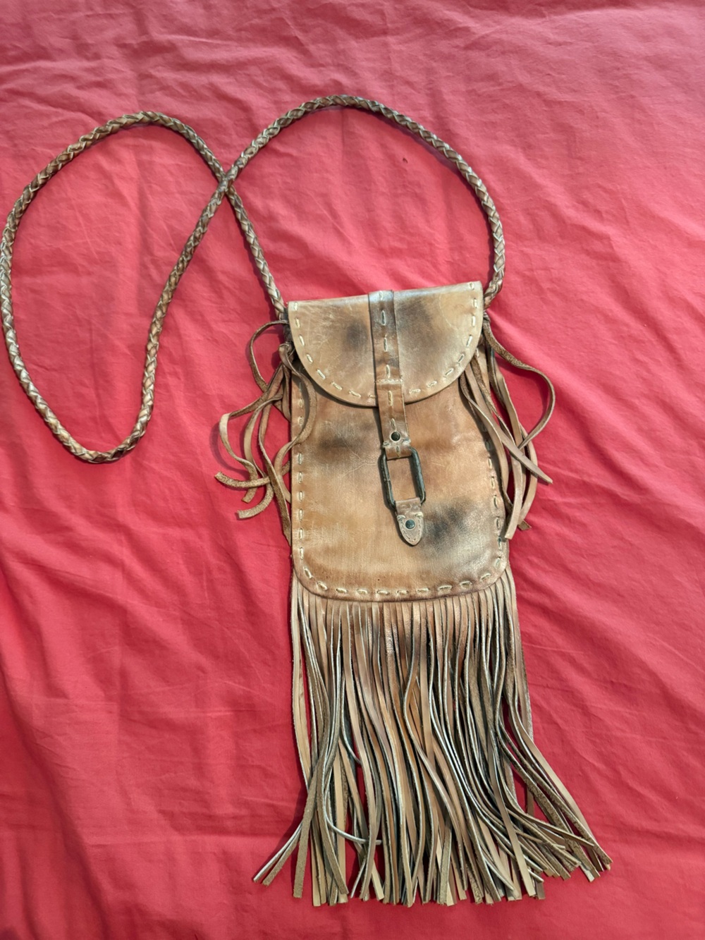 Bed Stu Distressed Brown Leather Fringe Crossbody Bag